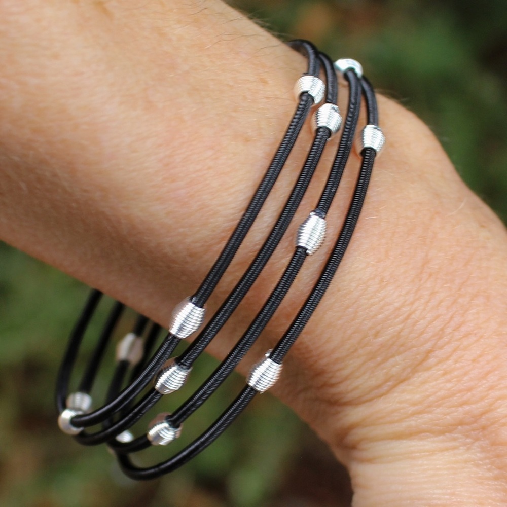 Stretch Bracelets Mixed Metals w/ Beads: Black & Silver
